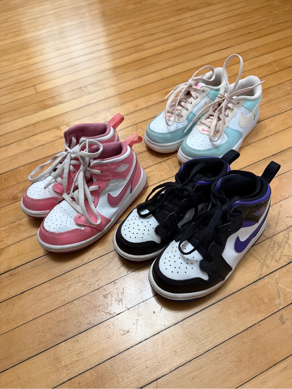 Nike AF1 & Jordan 1 Kids' High-Top Sneakers - Pink, Teal, Purple Sz. 9c (Set)